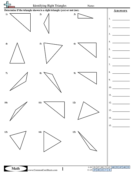 Shapes Worksheets - Identifying Right Triangles  worksheet